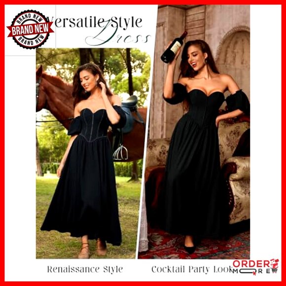 Off Shoulder Corset Dress Sweetheart Neckline Puff Sleeve Renaissance Elegant - Picture 2 of 7